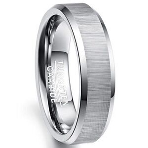 Tungsten Carbide Men's Matte Finished Silver Edged Wedding Band Ring